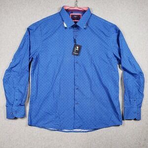 Rosso Milano Men 3XL Blue Geometric Dres Shirt Slim Modern Fit NWT Italian Style